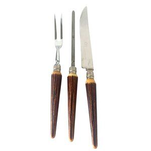 Bakelite Carving Fork Knife Sharpener Set  Vintage Sheffield Stainless